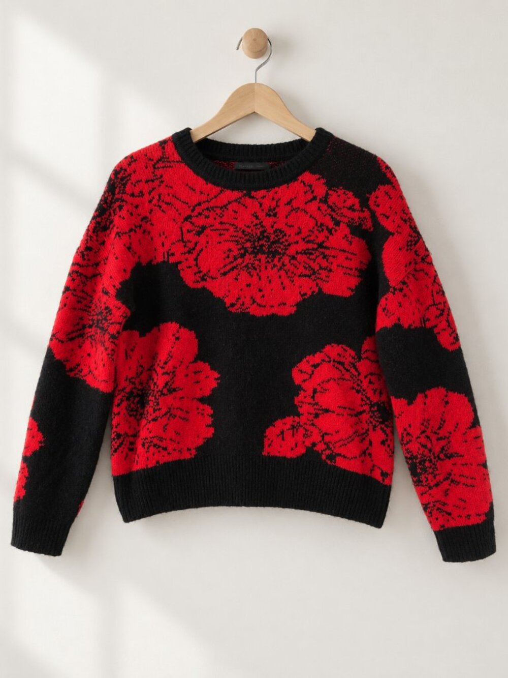 Rachel Zoe, Floral Knit Sweater, Red & Black, Size Small